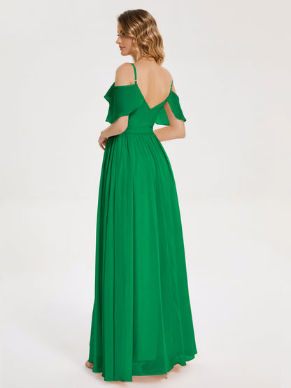 Thea Off the Shoulder Slit Chiffon Bridesmaid Dress