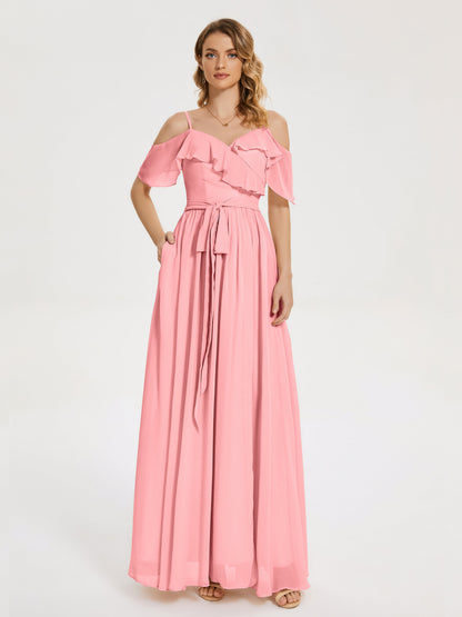 Thea Off the Shoulder Slit Chiffon Bridesmaid Dress