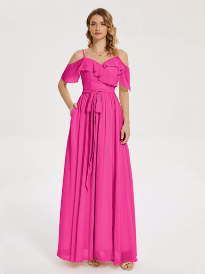 Thea Off the Shoulder Slit Chiffon Bridesmaid Dress