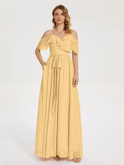 Thea Off the Shoulder Slit Chiffon Bridesmaid Dress