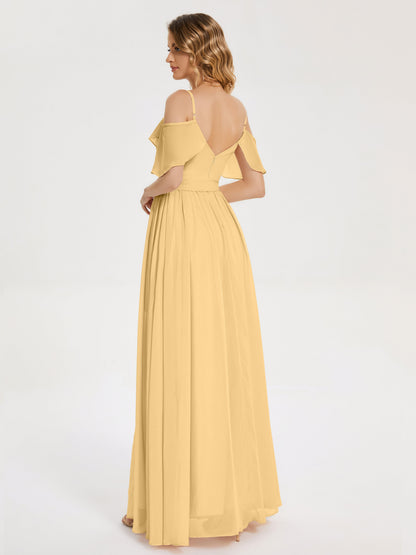 Thea Off the Shoulder Slit Chiffon Bridesmaid Dress