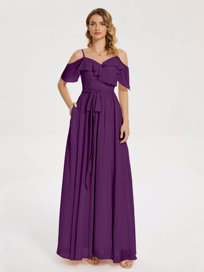 Thea Off the Shoulder Slit Chiffon Bridesmaid Dress