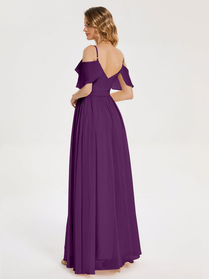 Thea Off the Shoulder Slit Chiffon Bridesmaid Dress