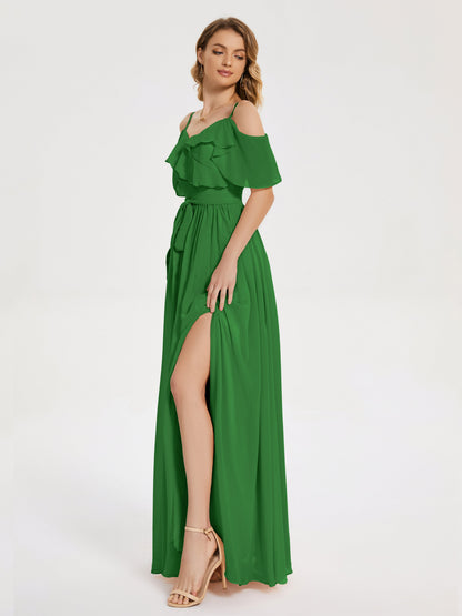 Thea Off the Shoulder Slit Chiffon Bridesmaid Dress