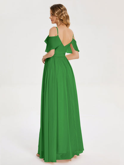 Thea Off the Shoulder Slit Chiffon Bridesmaid Dress