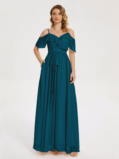 Thea Off the Shoulder Slit Chiffon Bridesmaid Dress