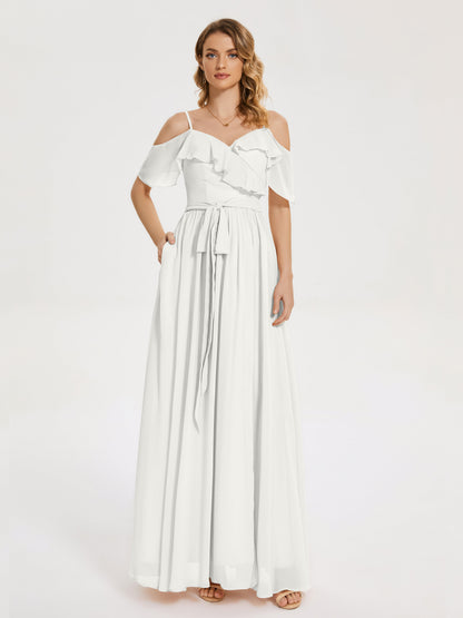 Thea Off the Shoulder Slit Chiffon Bridesmaid Dress