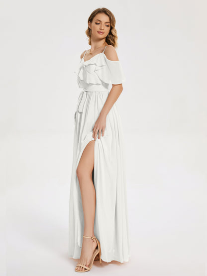 Thea Off the Shoulder Slit Chiffon Bridesmaid Dress