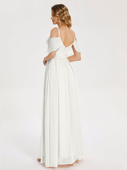 Thea Off the Shoulder Slit Chiffon Bridesmaid Dress