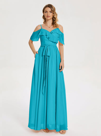 Thea Off the Shoulder Slit Chiffon Bridesmaid Dress