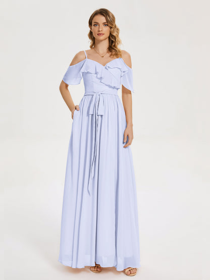 Thea Off the Shoulder Slit Chiffon Bridesmaid Dress