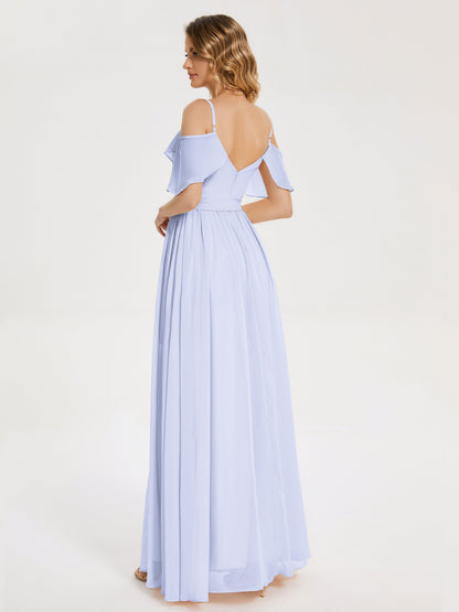 Thea Off the Shoulder Slit Chiffon Bridesmaid Dress