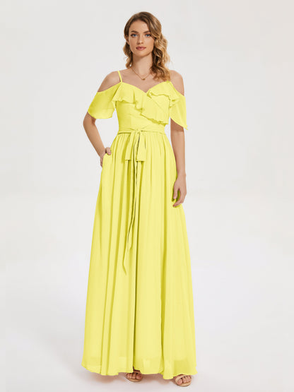 Thea Off the Shoulder Slit Chiffon Bridesmaid Dress