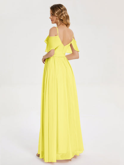 Thea Off the Shoulder Slit Chiffon Bridesmaid Dress