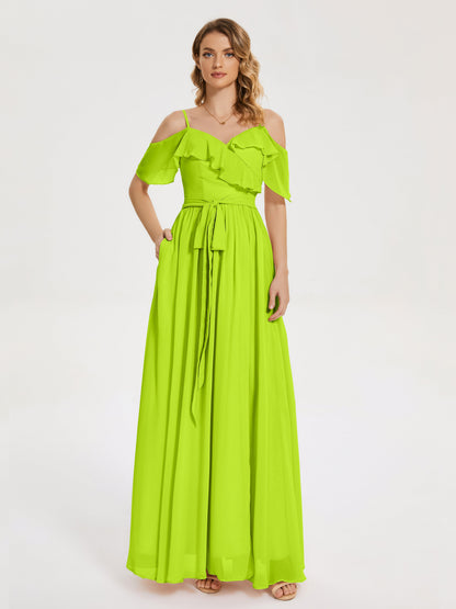 Thea Off the Shoulder Slit Chiffon Bridesmaid Dress