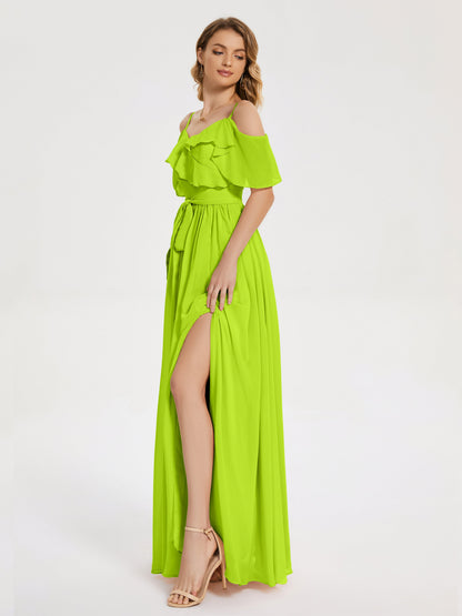 Thea Off the Shoulder Slit Chiffon Bridesmaid Dress