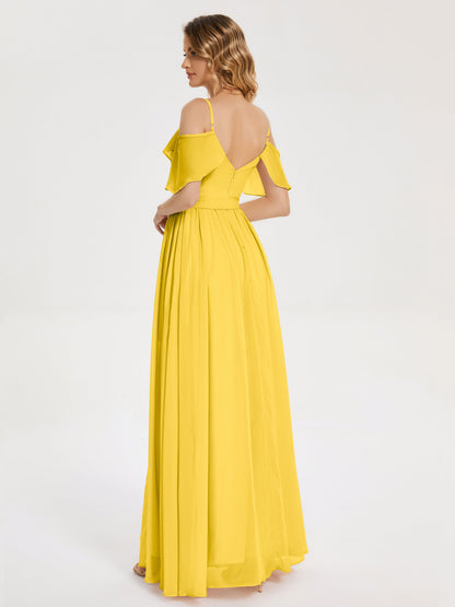 Thea Off the Shoulder Slit Chiffon Bridesmaid Dress