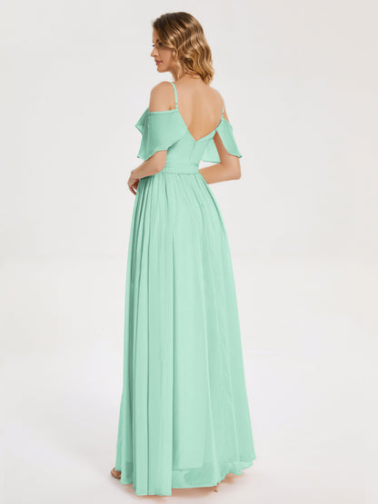 Thea Off the Shoulder Slit Chiffon Bridesmaid Dress