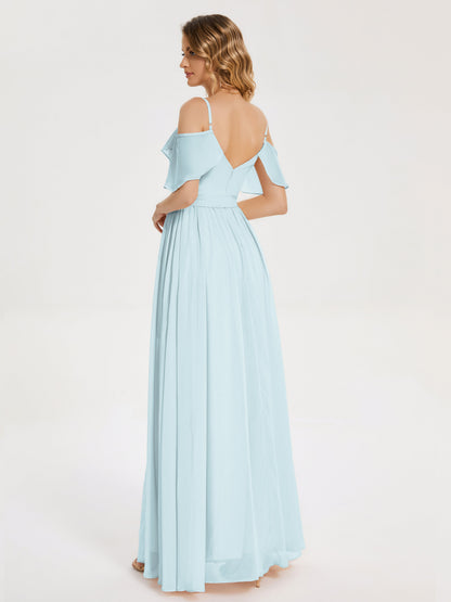 Thea Off the Shoulder Slit Chiffon Bridesmaid Dress