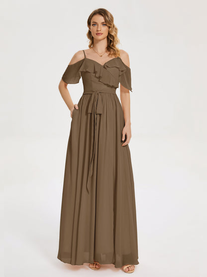 Thea Off the Shoulder Slit Chiffon Bridesmaid Dress