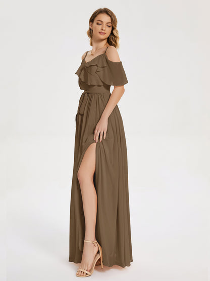 Thea Off the Shoulder Slit Chiffon Bridesmaid Dress