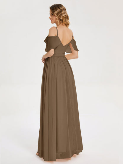 Thea Off the Shoulder Slit Chiffon Bridesmaid Dress