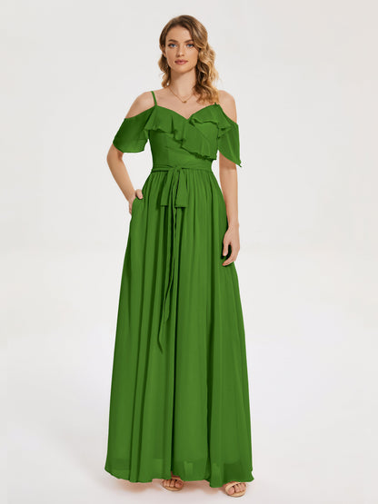 Thea Off the Shoulder Slit Chiffon Bridesmaid Dress
