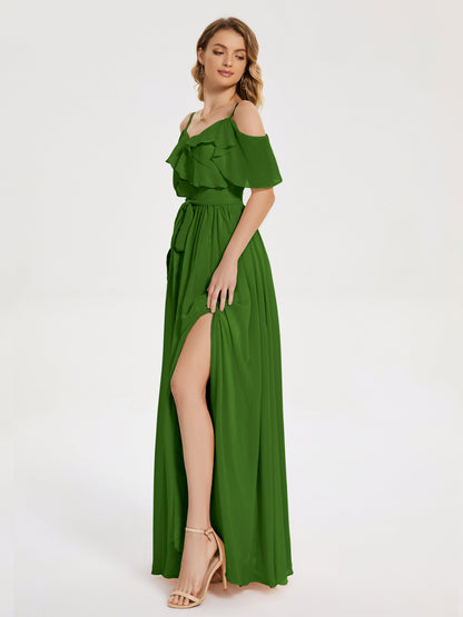 Thea Off the Shoulder Slit Chiffon Bridesmaid Dress