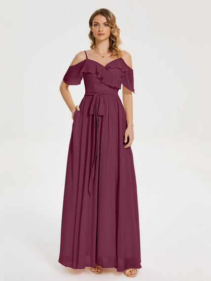Thea Off the Shoulder Slit Chiffon Bridesmaid Dress