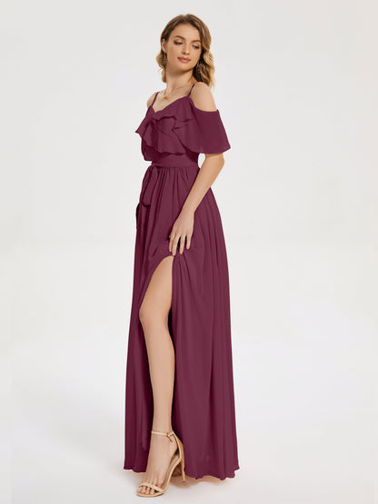 Thea Off the Shoulder Slit Chiffon Bridesmaid Dress
