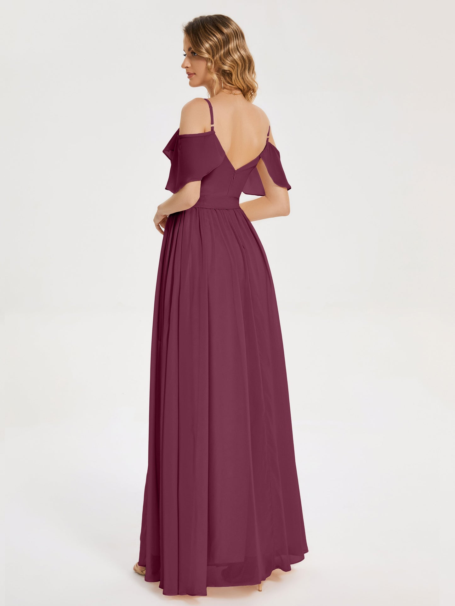 Thea Off the Shoulder Slit Chiffon Bridesmaid Dress