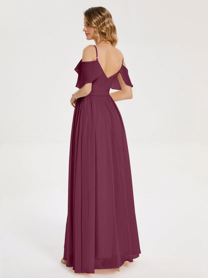 Thea Off the Shoulder Slit Chiffon Bridesmaid Dress