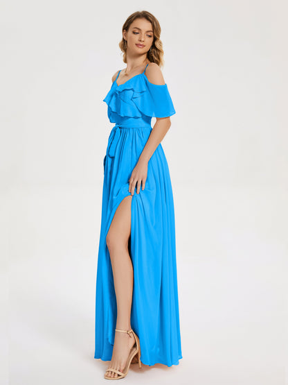 Thea Off the Shoulder Slit Chiffon Bridesmaid Dress