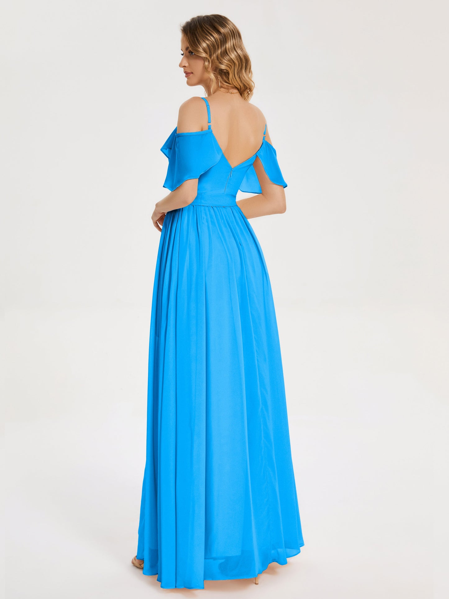 Thea Off the Shoulder Slit Chiffon Bridesmaid Dress
