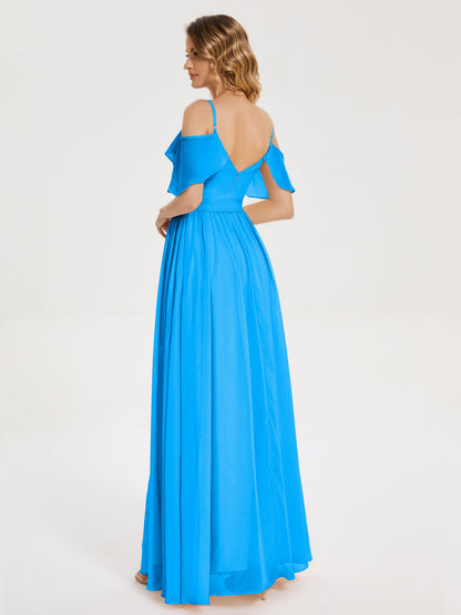 Thea Off the Shoulder Slit Chiffon Bridesmaid Dress