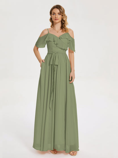 Thea Off the Shoulder Slit Chiffon Bridesmaid Dress