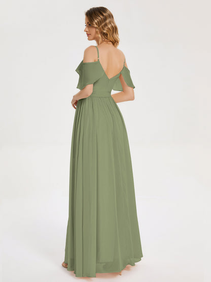 Thea Off the Shoulder Slit Chiffon Bridesmaid Dress