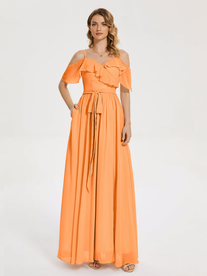 Thea Off the Shoulder Slit Chiffon Bridesmaid Dress