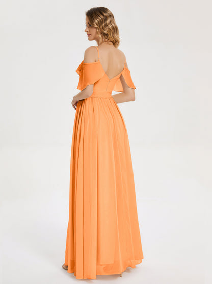 Thea Off the Shoulder Slit Chiffon Bridesmaid Dress