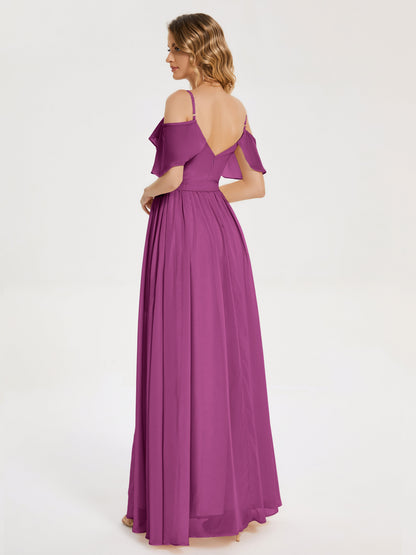 Thea Off the Shoulder Slit Chiffon Bridesmaid Dress