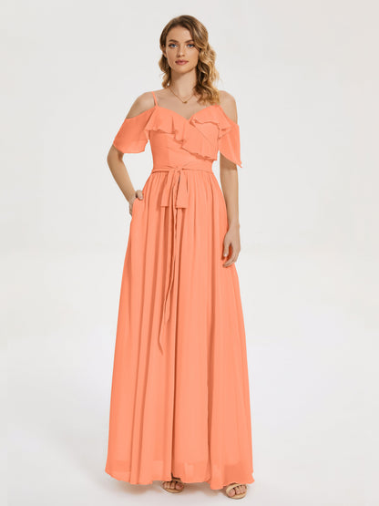 Thea Off the Shoulder Slit Chiffon Bridesmaid Dress