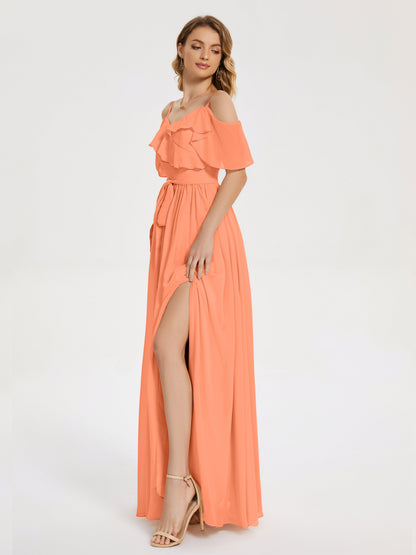 Thea Off the Shoulder Slit Chiffon Bridesmaid Dress