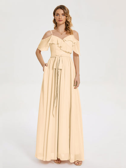 Thea Off the Shoulder Slit Chiffon Bridesmaid Dress