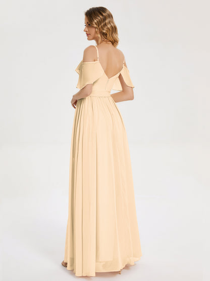 Thea Off the Shoulder Slit Chiffon Bridesmaid Dress