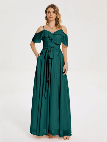Thea Off the Shoulder Slit Chiffon Bridesmaid Dress