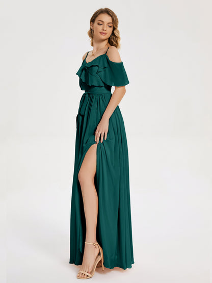 Thea Off the Shoulder Slit Chiffon Bridesmaid Dress