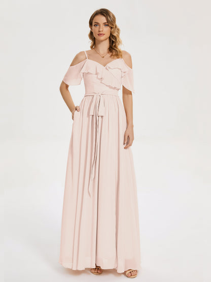 Thea Off the Shoulder Slit Chiffon Bridesmaid Dress