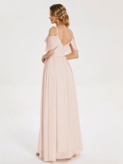Thea Off the Shoulder Slit Chiffon Bridesmaid Dress
