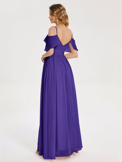 Thea Off the Shoulder Slit Chiffon Bridesmaid Dress