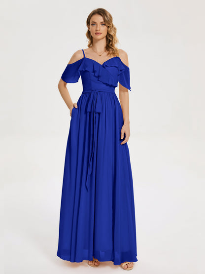 Thea Off the Shoulder Slit Chiffon Bridesmaid Dress